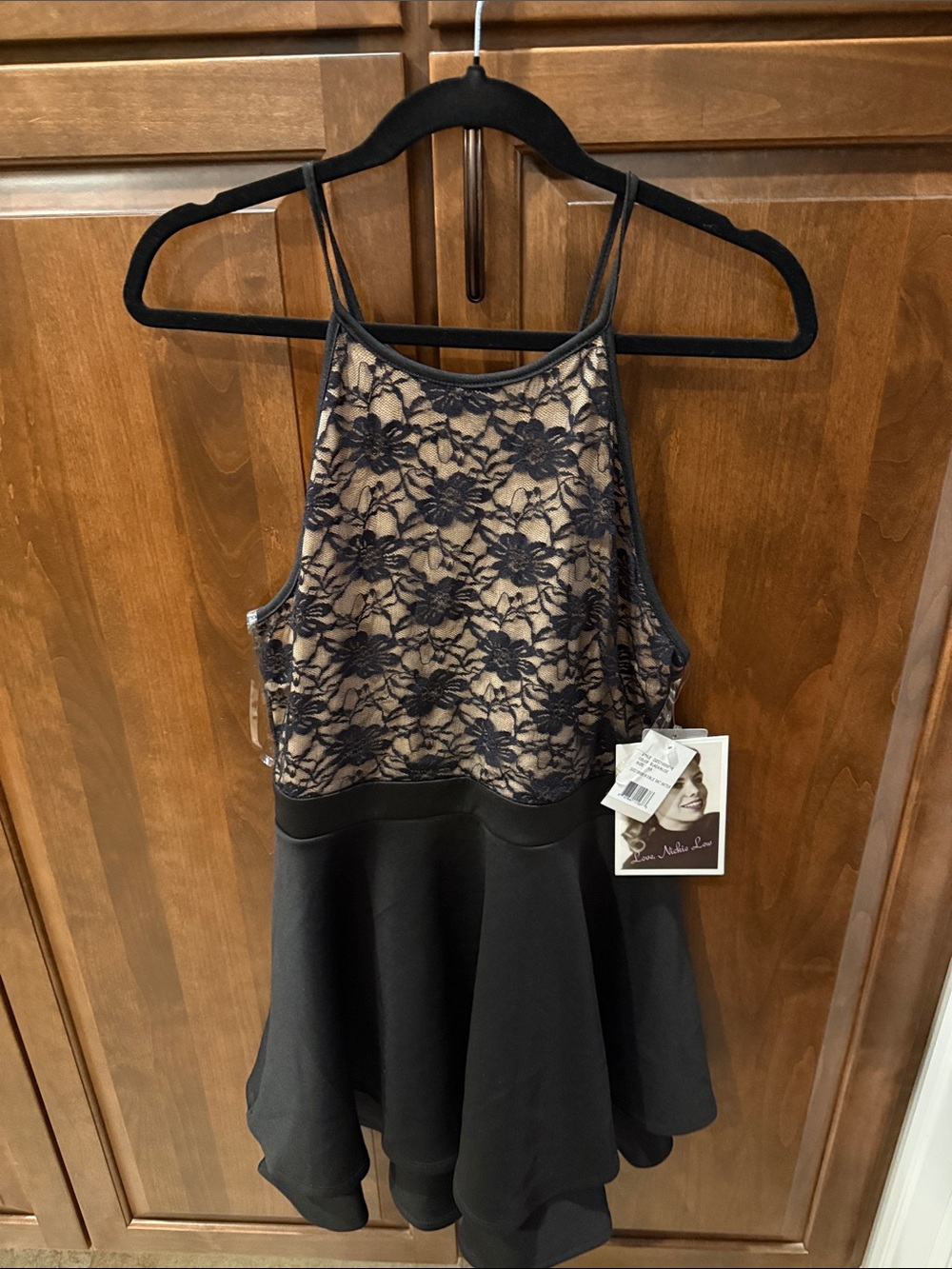 Strapless Illusion Lace Fit & Flare Prom Dress in Black and Nude - NWT